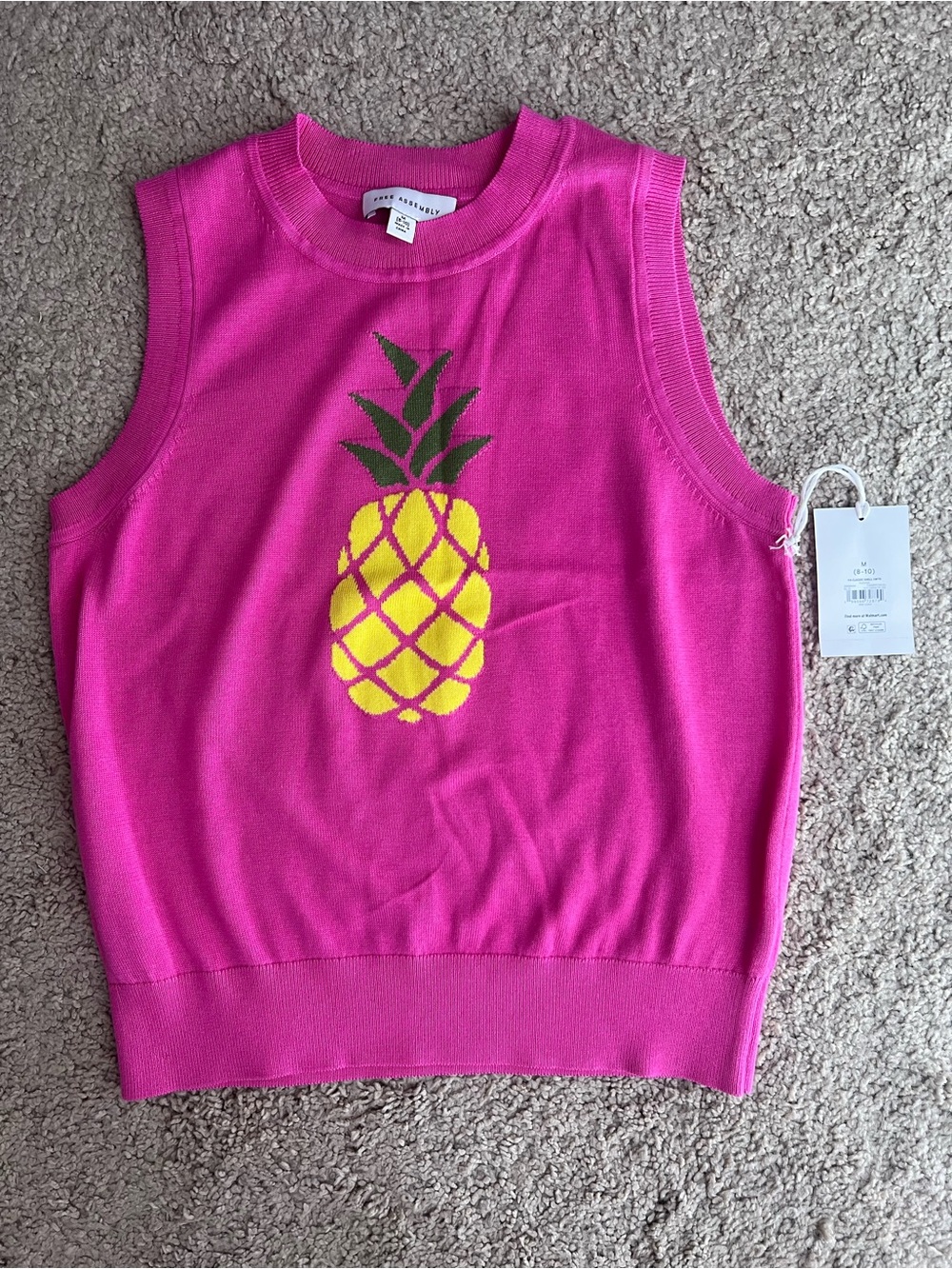 Girls' Pink Sleeveless Pineapple Knit Tank Top